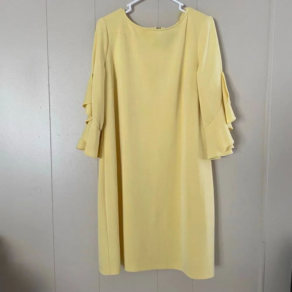 Taylor Woman Yellow Dress 14W Ruffle Sleeve Shift Dress Plus Size Cocktail Sprin